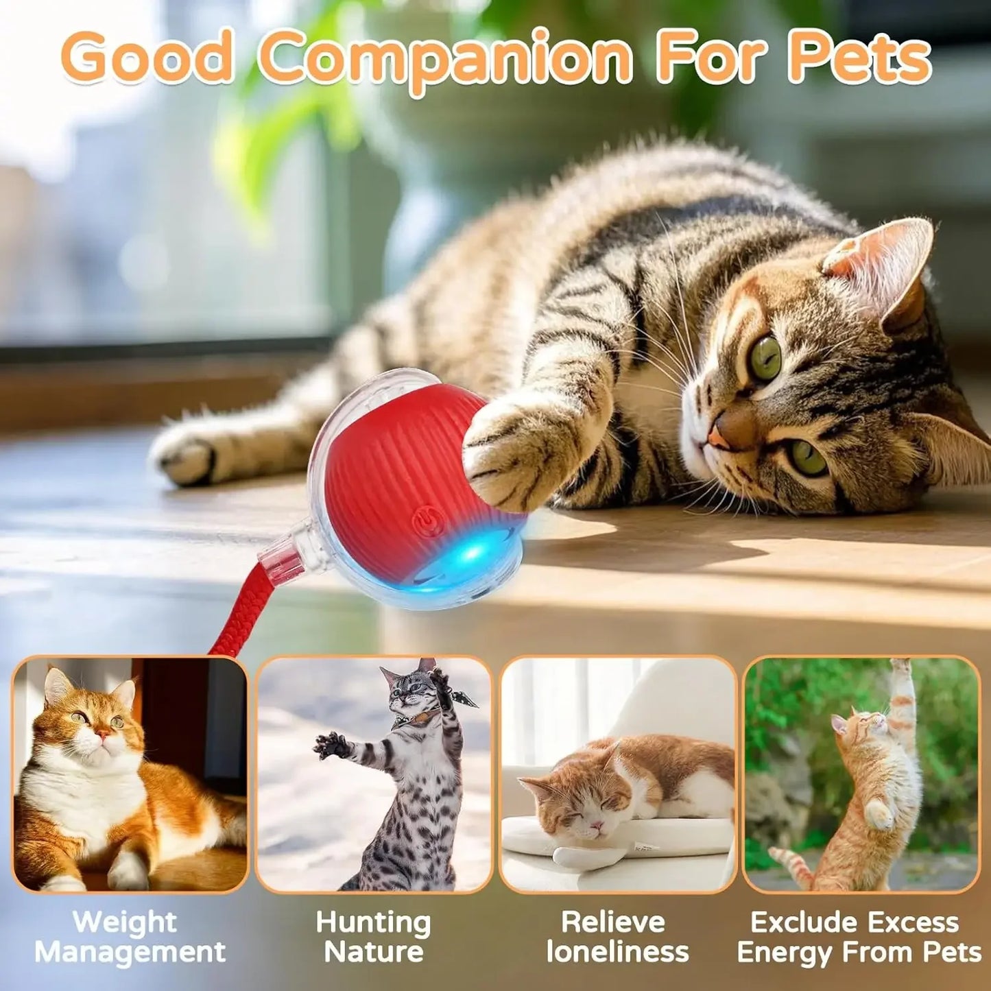 HuntBot Ball | Automatic Rolling Interactive Toy for Dogs & Cats