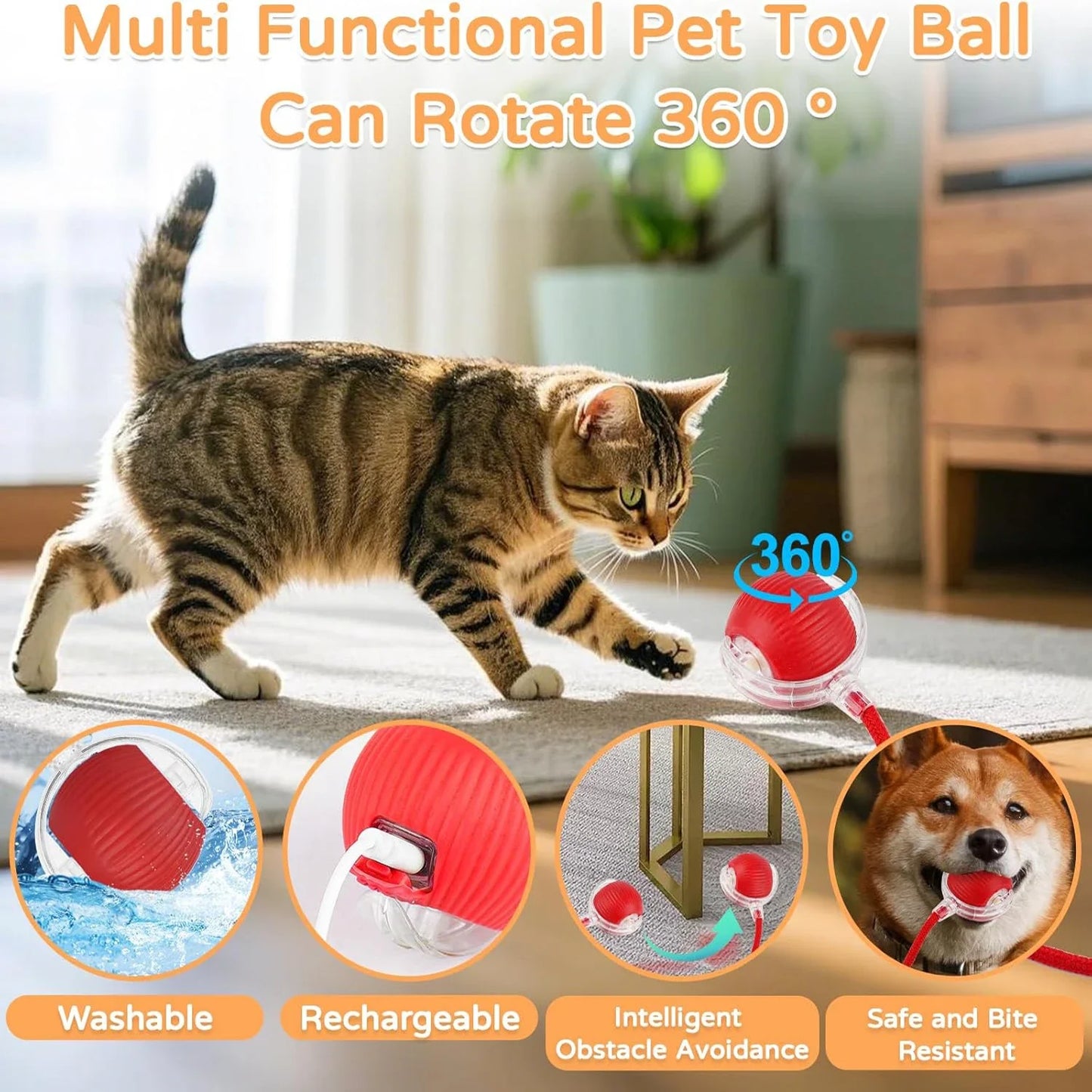 HuntBot Ball | Automatic Rolling Interactive Toy for Dogs & Cats
